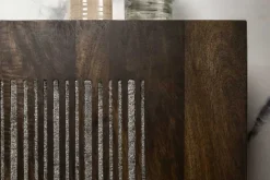 Massives Sideboard ONYX 180cm dunkelbraun Mangoholz Edelstein Achat gold Metallgestell