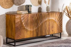 Massives Sideboard SCORPION 140cm braun Mangoholz aufwendige 3D Schnitzereien