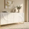 Massives Sideboard SCORPION 180cm weiß Mangoholz gold Metall 3D-Schnitzereien