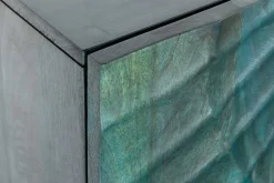 Massives Sideboard SCORPION 180cm türkis Mangoholz gold Metall 3D Schnitzereien