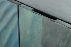 Massives Sideboard SCORPION 180cm türkis Mangoholz gold Metall 3D Schnitzereien