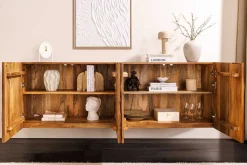 Massives Sideboard SCORPION 180cm braun hängend Mangoholz mit 3D Schnitzereien