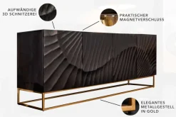 Massives Sideboard SCORPION 180cm schwarz Mangoholz aufwendige 3D Schnitzereien
