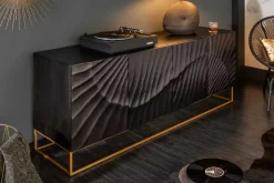 Massives Sideboard SCORPION 180cm schwarz Mangoholz aufwendige 3D Schnitzereien