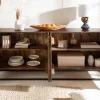 Massives Sideboard SCORPION 180cm dunkelbraun Akazie mit 3D Schnitzereien schwarz Metall