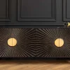 Massives Sideboard SOLARIS 180cm schwarz gold Mangoholz 3D-Design