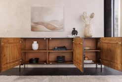 Massives Sideboard TRIBAL 180cm antik braun Mangoholz 3D-Front viel Stauraum