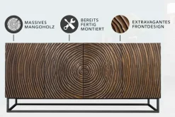 Massives Sideboard ZEN CIRCLES 180cm dunkelbraun Mangoholz 3D-Design