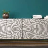 Massives Sideboard ZEN CIRCLES 180cm weiß schwarz gold Mangoholz 3D-Design