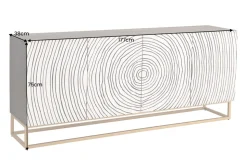 Massives Sideboard ZEN CIRCLES 180cm weiß schwarz gold Mangoholz 3D-Design