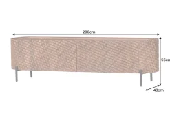 Massives TV-Board ADLON 200cm braun Mangoholz schwarz Metall Lowboard mit 3D- Front
