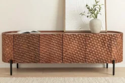 Massives TV-Board ADLON 160cm braun Mangoholz schwarz Metall Lowboard mit 3D- Front