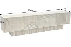 Massives TV-Board ART DECO 200cm weiß gekälkt Mangoholz 3D-Front handmade Lowboard