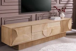 Massives TV-Board ART DECO 200cm weiß gekälkt Mangoholz 3D-Front handmade Lowboard