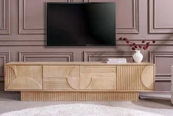 Massives TV-Board ART DECO 200cm weiß gekälkt Mangoholz 3D-Front handmade Lowboard