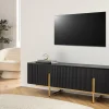 Massives TV-Board GATSBY 160cm schwarz gold Mangoholz Retro Lowboard