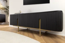 Massives TV-Board GATSBY 160cm schwarz gold Mangoholz Retro Lowboard