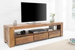 Massives TV-Board MAKASSAR 170cm braun Sheesham stone finish Lowboard drei Schubladen