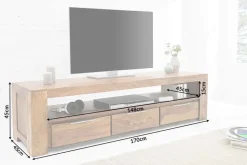 Massives TV-Board MAKASSAR 170cm braun Sheesham stone finish Lowboard drei Schubladen