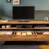 Massives TV-Board MAMMUT 160cm Akazie Honey Finish Metall Baumkante Lowboard