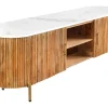 Massives TV-Board TRES CHIC 140cm natur Mangoholz weiß Marmor mit viel Stauraum