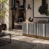 Massives TV-Board ZALVERO 150cm natur silber Mangoholz mit Metall-Aluminium Front