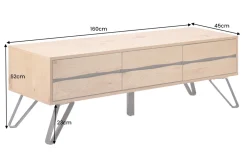 Massives TV-Lowboard LIVING EDGE 160cm natur Eichenholz Baumkante mit Hairpin Legs