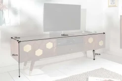 Massives TV-Lowboard MYSTIC LIVING 140cm Akazie braun gold Retro Design