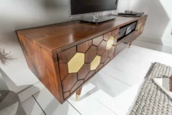 Massives TV-Lowboard MYSTIC LIVING 140cm Akazie braun gold Retro Design