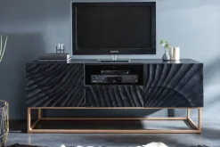 Massives TV-Lowboard SCORPION 160cm schwarz Mangoholz aufwendige 3D Schnitzereien