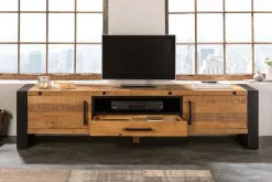 Massives TV-Lowboard THOR 200cm recyceltes Pinienholz im Industrial Design