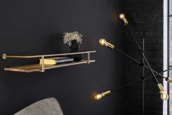Massives Wandregal HERITAGE 75cm natur Pinienholz gold Metall