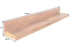 Massives Wandregal MAKASSAR 140cm braun Sheeshamholz stone finish