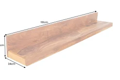 Massives Wandregal MAKASSAR 110cm braun Sheeshamholz stone finish