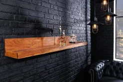 Massives Wandregal MAKASSAR 110cm braun Sheeshamholz stone finish