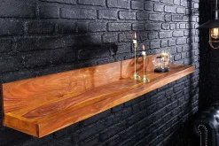 Massives Wandregal MAKASSAR 110cm braun Sheeshamholz stone finish