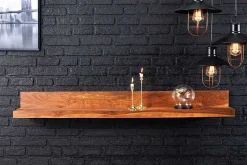 Massives Wandregal MAKASSAR 110cm braun Sheeshamholz stone finish