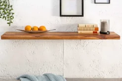 Massives Wandregal MAMMUT 80cm braun Sheesham stone finish Regalbrett mit Baumkante