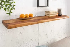 Massives Wandregal MAMMUT 80cm braun Sheesham stone finish Regalbrett mit Baumkante
