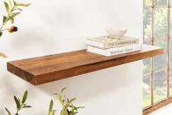 Massives Wandregal PURE 80cm braun stone finish Sheeshamholz Steckregal