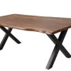 Massivholz Baumkanten Esstisch AMAZONAS 200cm braun Sheesham schwarzes Metallgestell