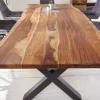 Massivholz Baumkanten Esstisch AMAZONAS 180cm braun Sheesham schwarze Metallbeine