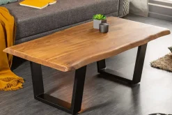Massivholz Baumstamm Couchtisch MAMMUT 110cm Akazie schwarzes Metallgestell 3,5cm Tischplatte
