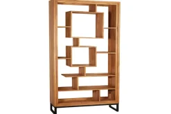 Massivholz Bücherregal CUBUS 190cm Akazie honey finish Metallfüße schwarz Standregal