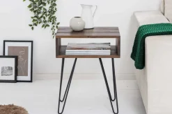Massivholz Beistelltisch SCORPION 55cm Akazie Nachttisch mit Ablage Hairpin Legs Metall