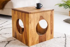 Massivholz Beistelltisch CUBUS 40cm Sheesham stone finish Hocker