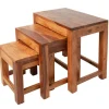 Massivholz Beistelltische 3er Set MONSOON 45cm braun Sheesham stone finish Couchtisch