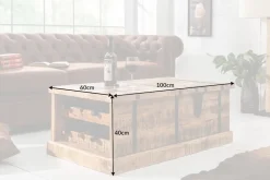 Massivholz Couchtisch BODEGA 100cm Mangoholz Hausbar Truhe mit Stauraum