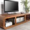 Massivholz Couchtisch CURVED 100cm braun Sheesham stone finish TV-Lowboard Stauraum