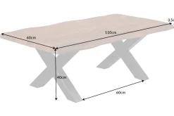 Massivholz Couchtisch MAMMUT 110cm Akazie Baumkante honey finish 3,5cm Tischplatte